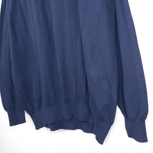 イタリア製　PER ME UOMO　モックネック　コットンニット　セーター　無地　薄手　ストライプ　ネイビー　M