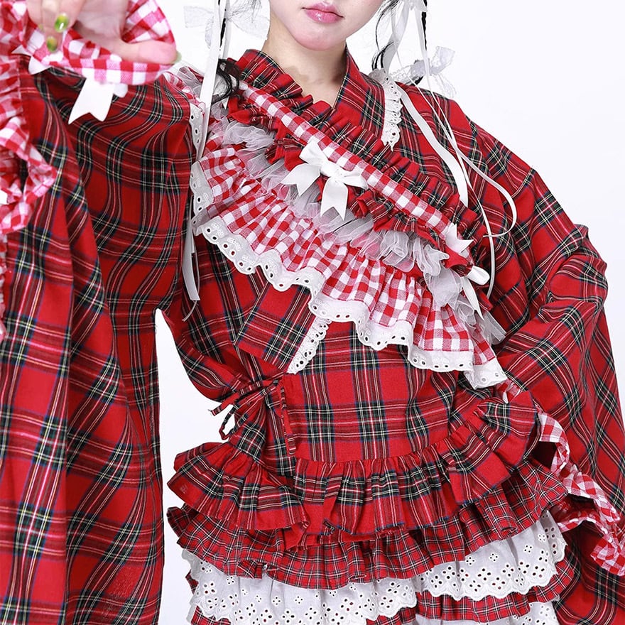 和ロリータ 着物 チェック柄×着物風 コンカフェ向け｜WithU | ゴスロリ
