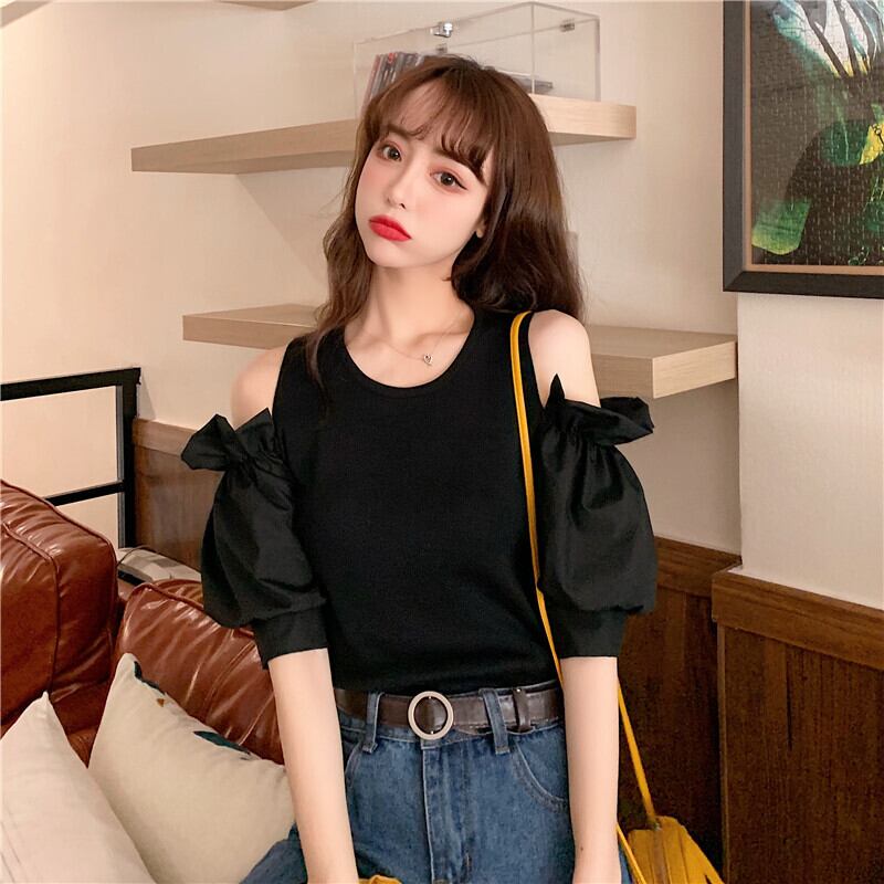 2020年秋バージョンの丁寧なマシン中空ストラップレスデザインセンスのウエスタンスタイルルーズ半袖Tシャツ女子学生イン YY-ファッション29464830343