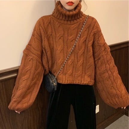 トップス ニットソー セーター 袖あり 長袖 ハイネック タートルネック