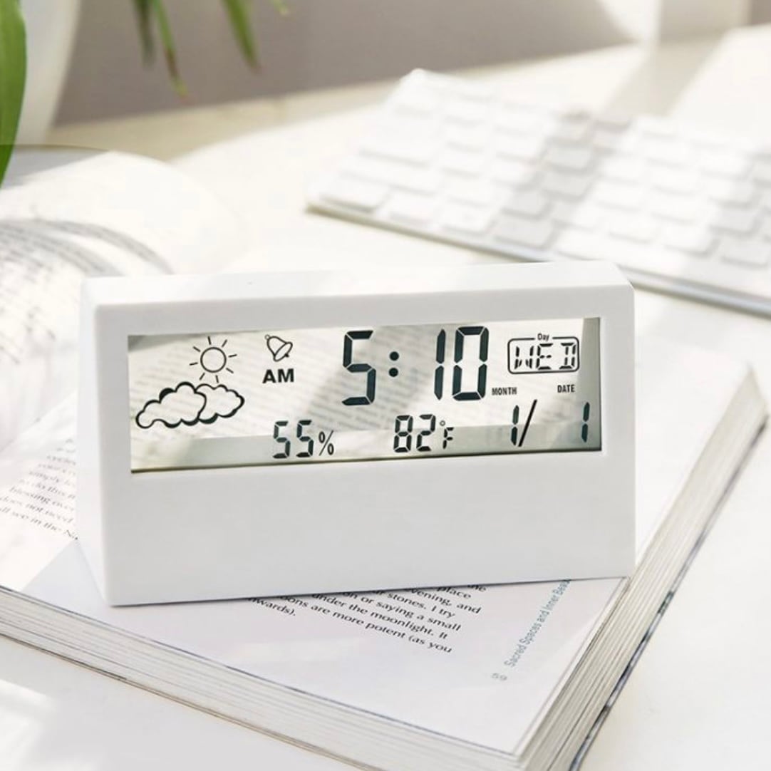 clear LCD clock / クリア クロック シンプル アラーム カレンダー 曜日 気温 天気 表示 透明 置き時計 韓国雑貨