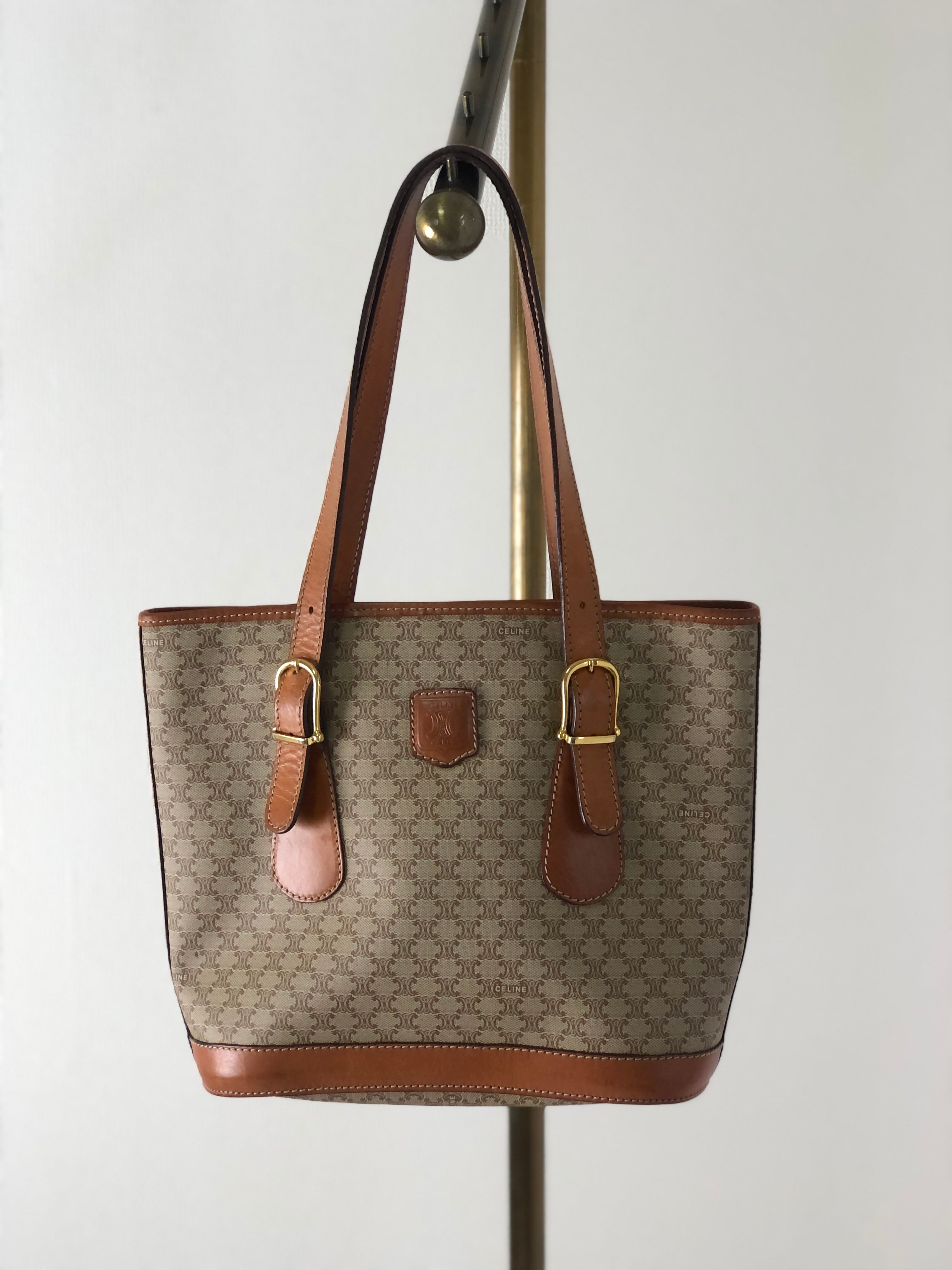 CELINE セリーヌ マカダム ハンドバッグ ベージュ ブラゾン型押し  