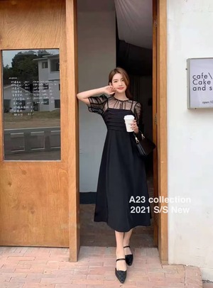 ドットチュール切り替えワンピース　AJ3396-959