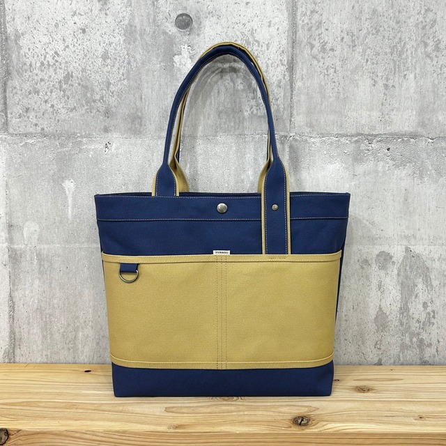 Bi Color Tote "L" / 内ポケット×5付 【紺×ベージュ】