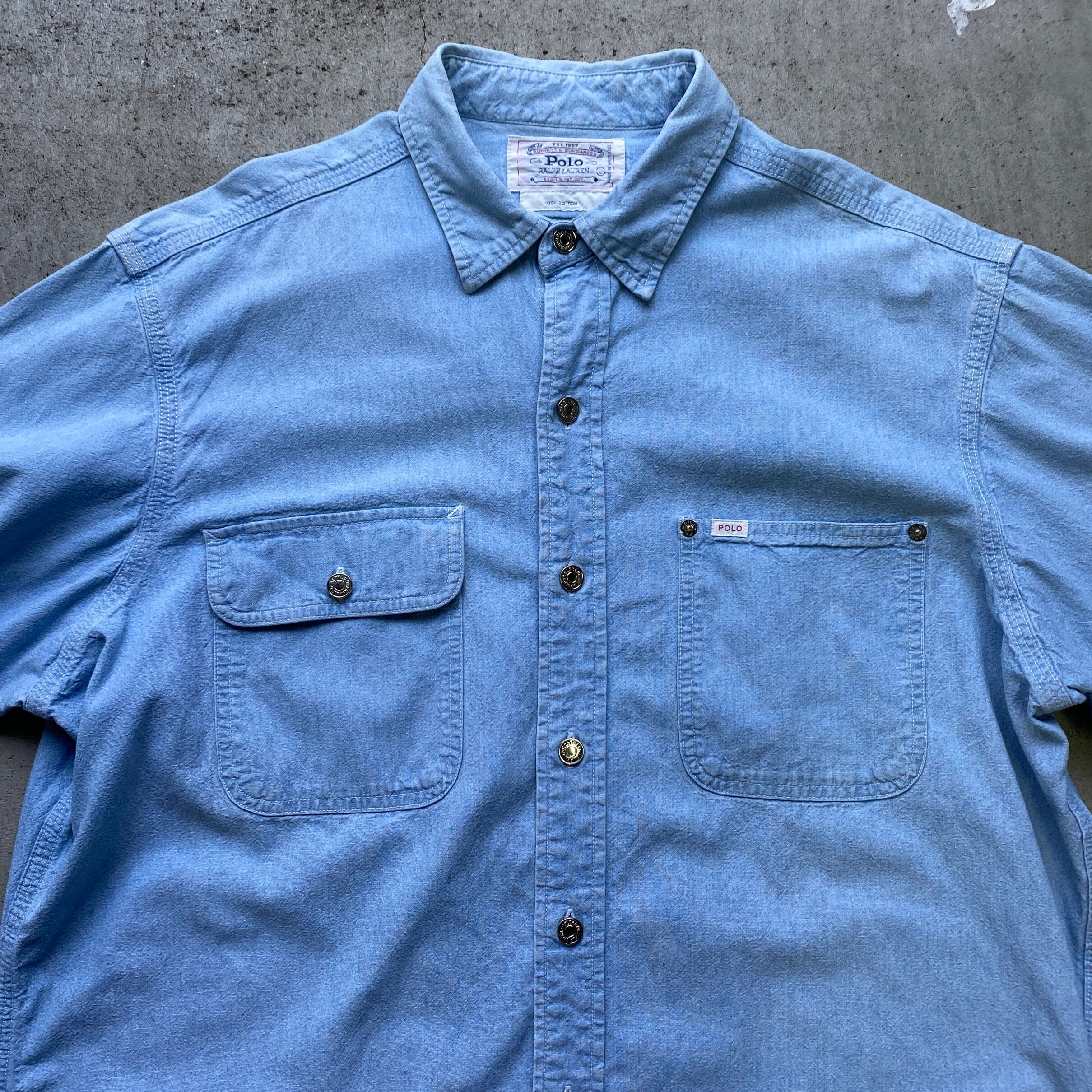 80年代 Polo RALPH LAUREN 白タグ シャンブレー 長袖シャツ