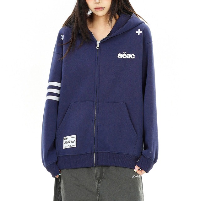 ワンポイントアームラインジップフーディ 2col   R02762
