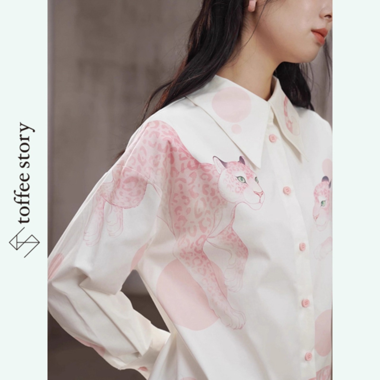 朝靄に溶ける淡桃レパードの物語シャツ《C0269》