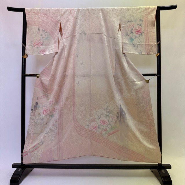 訪問着 付け下げ ピンク 白 花柄 裄64.5cm M サイズ 礼装 正絹 結婚式 6332