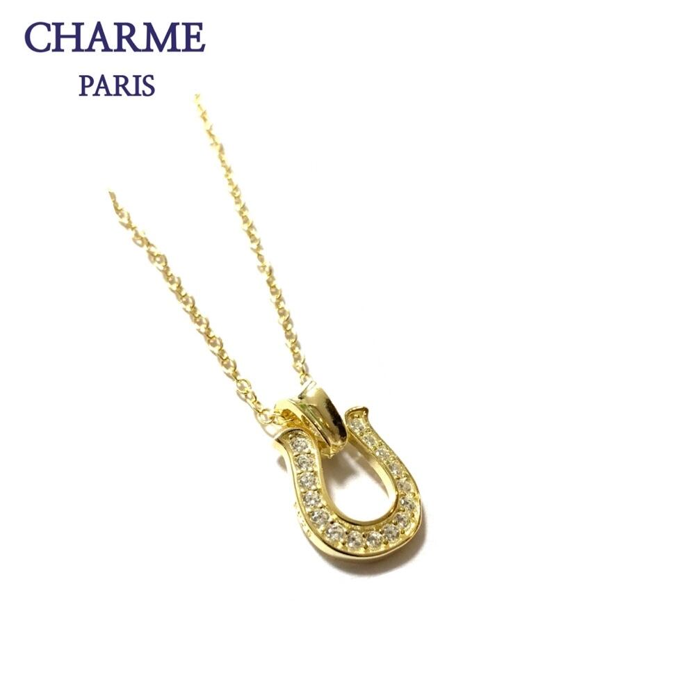 22k plating cz diamond horse shoe necklace