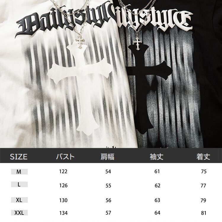2color ユニセックス Tシャツ 長袖 クロスネックレス装飾 ロンT
