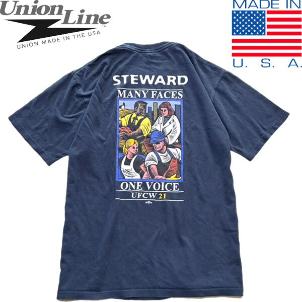 1点物◇USA製ビンテージ紺バックプリントTシャツ古着メンズLレディース 