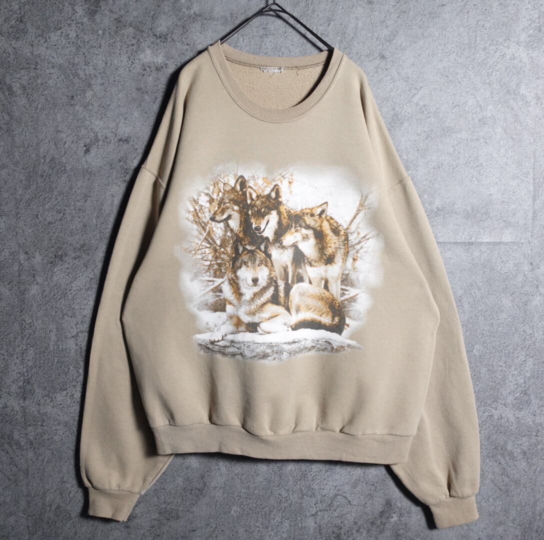 Beige wolf animal print sweat