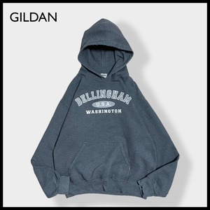 【GILDAN】 BELLINGHAM WASHINGTON パーカー フーディー hoodie プリント アーチロゴ スウェット トレーナー M US古着