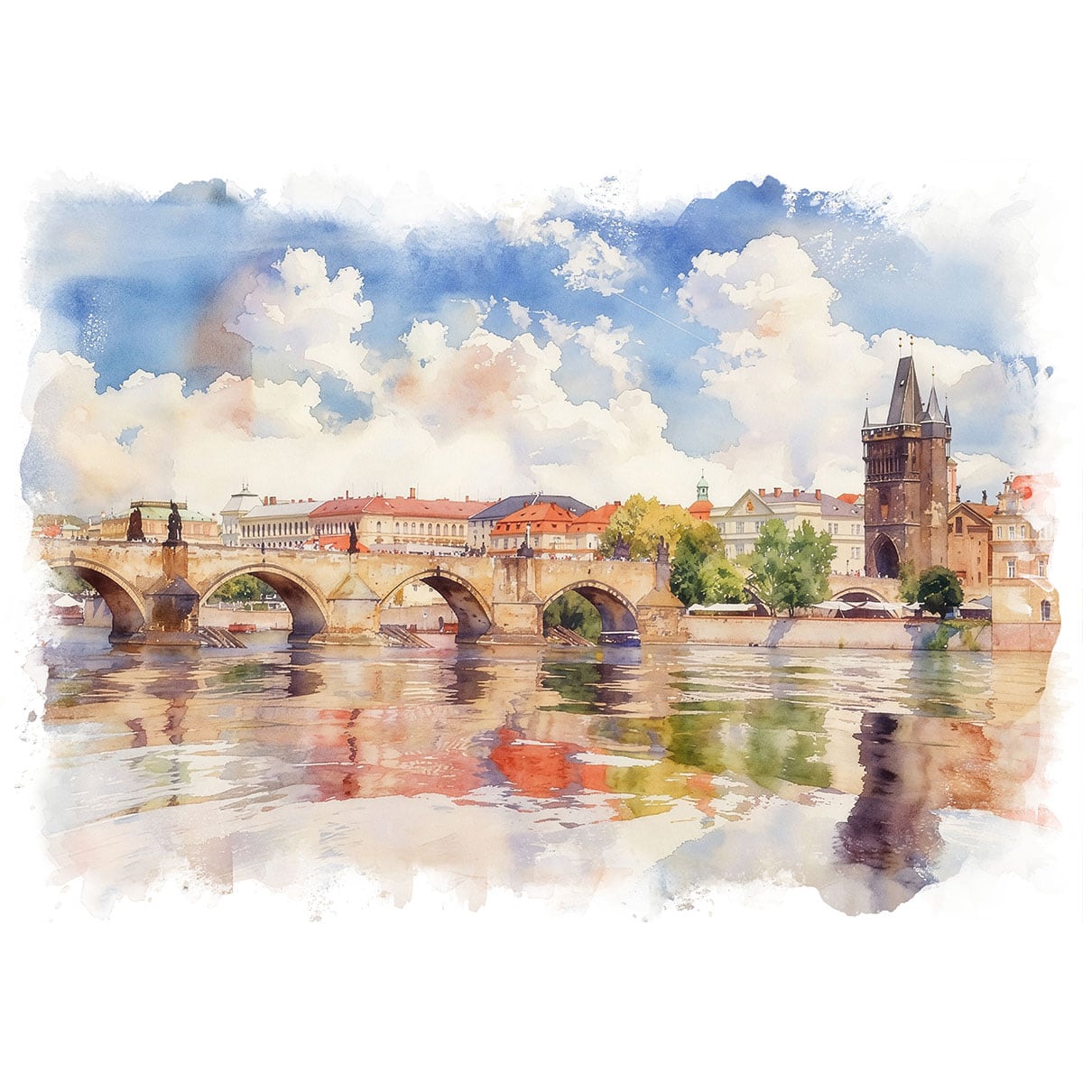 絵画 風景画(街並み) チェコ 秋のプラハ インテリアアート額付き