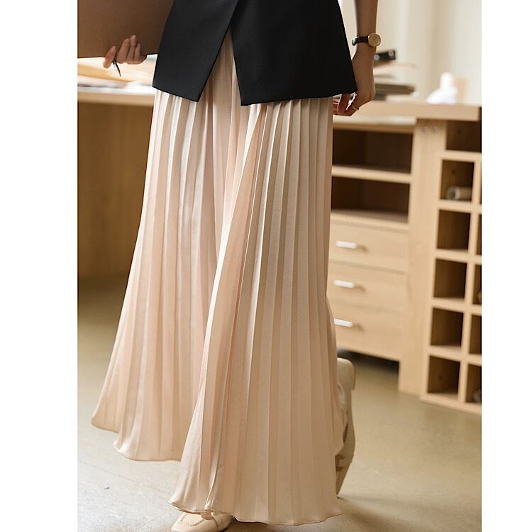 美脚効果 垂れ感 Aライン プリーツ ロングスカート YH9399