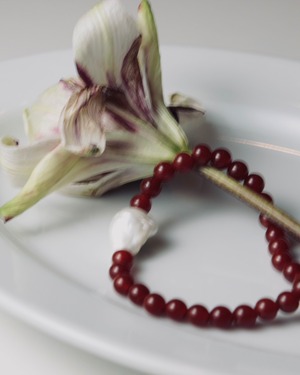 Red Carnelian Single Pearl Necklace (Size M)