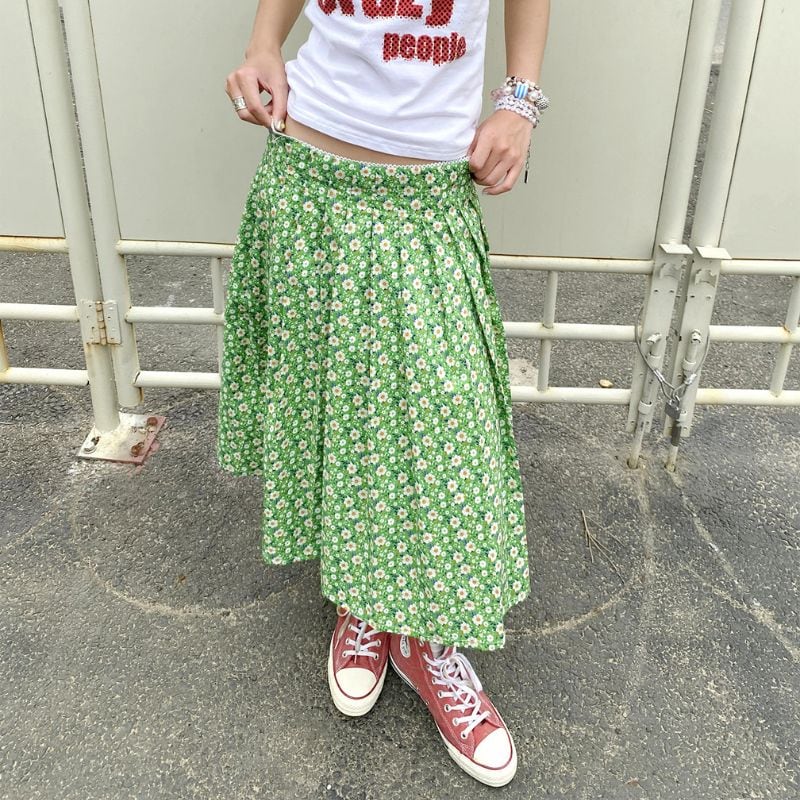 Small floral pleated midi skirt 00442