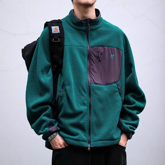 ジップアップ スタンドカラーフリースジャケット パッチポケット付 5 カラー H00044