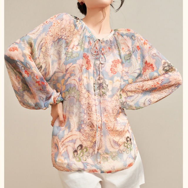 Paisley Chiffon Balloon Blouse　S0267