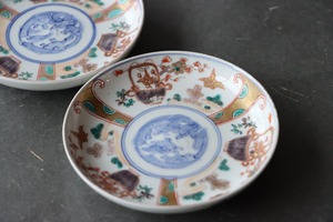 伊万里焼 色絵 折鶴籠文 小皿/Imari small plate
