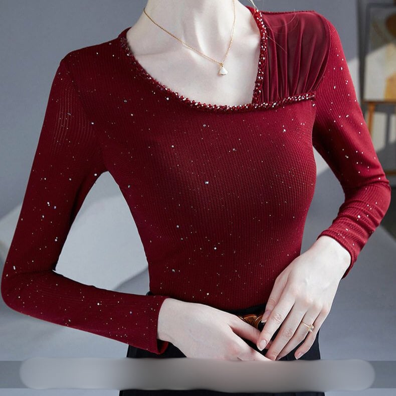 ドレープネック ロングスリーブ ラメ カットソー ds1080