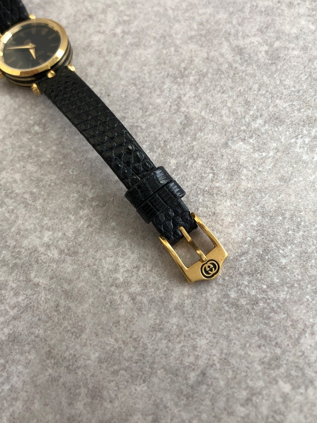 GUCCI グッチ 腕時計 ブラック ラウンドフェイス ローマ レザー クウォーツ vintage ヴィンテージ オールド 3jp5pd