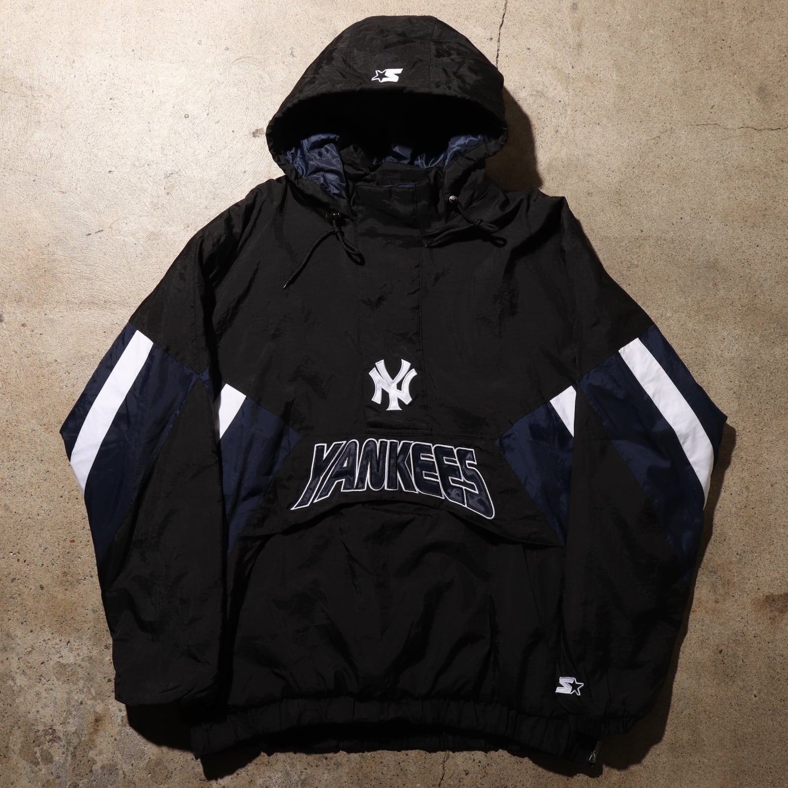 極美品 2XL Yankees スターター ハーフジップ プルオーバー 中綿