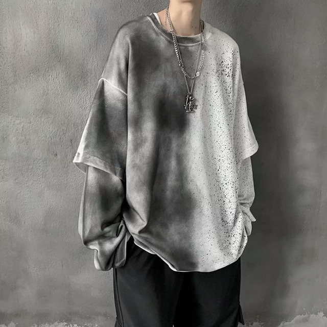 サブカル 服 地雷系 通販 レトロ 絞り染め フェイク レイヤードシャツ ユニセックス 闇かわいい V系 ヒップホップ  ゴシック ロリータ