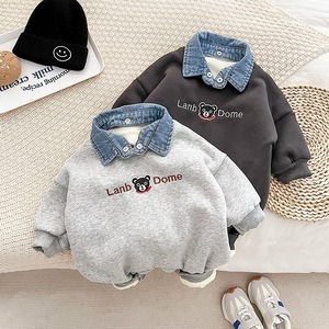 【BABY】デニム襟暖かいクマロンパース