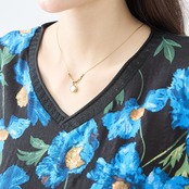 TRUBE 花柄プリントVネックコットン半袖ワンピース【L~LL】ブラック