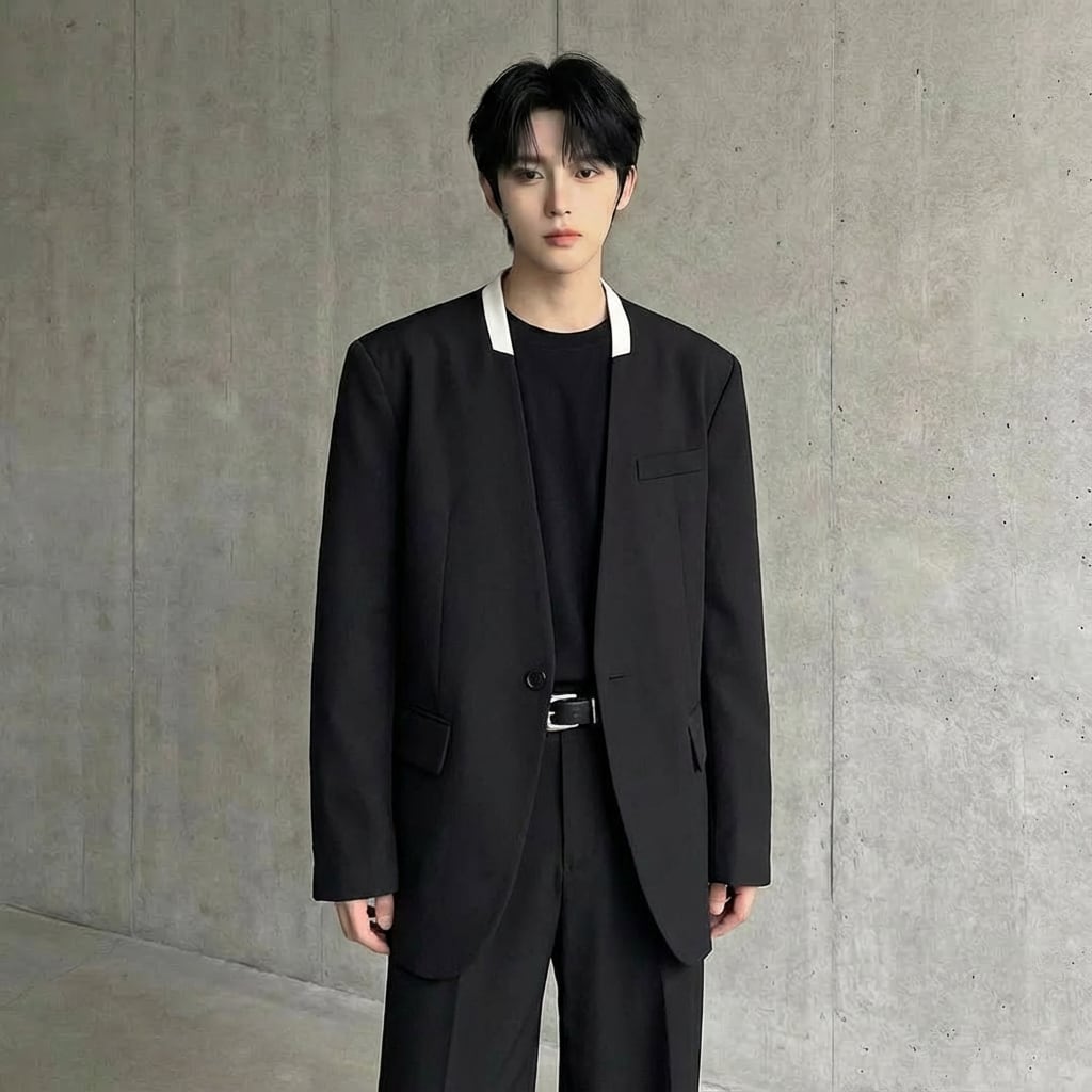 ノーカラーコントラストスーツジャケット 2カラー D11944