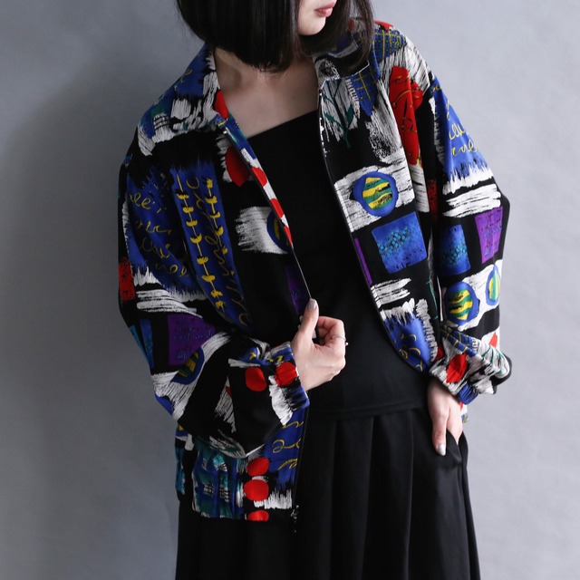 art graphic pattern zip up jacket