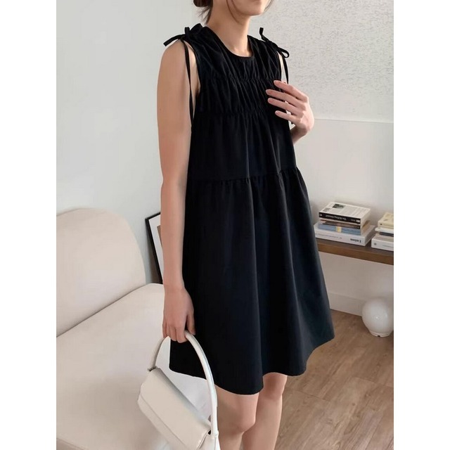 gathered sleeveless short dress　10541