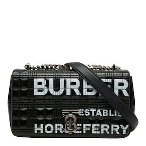 バーバリー ホースフェリー TBロゴ キルティング チェーン ショルダーバッグ ブラック PVC レザー レディース BURBERRY 【中古】