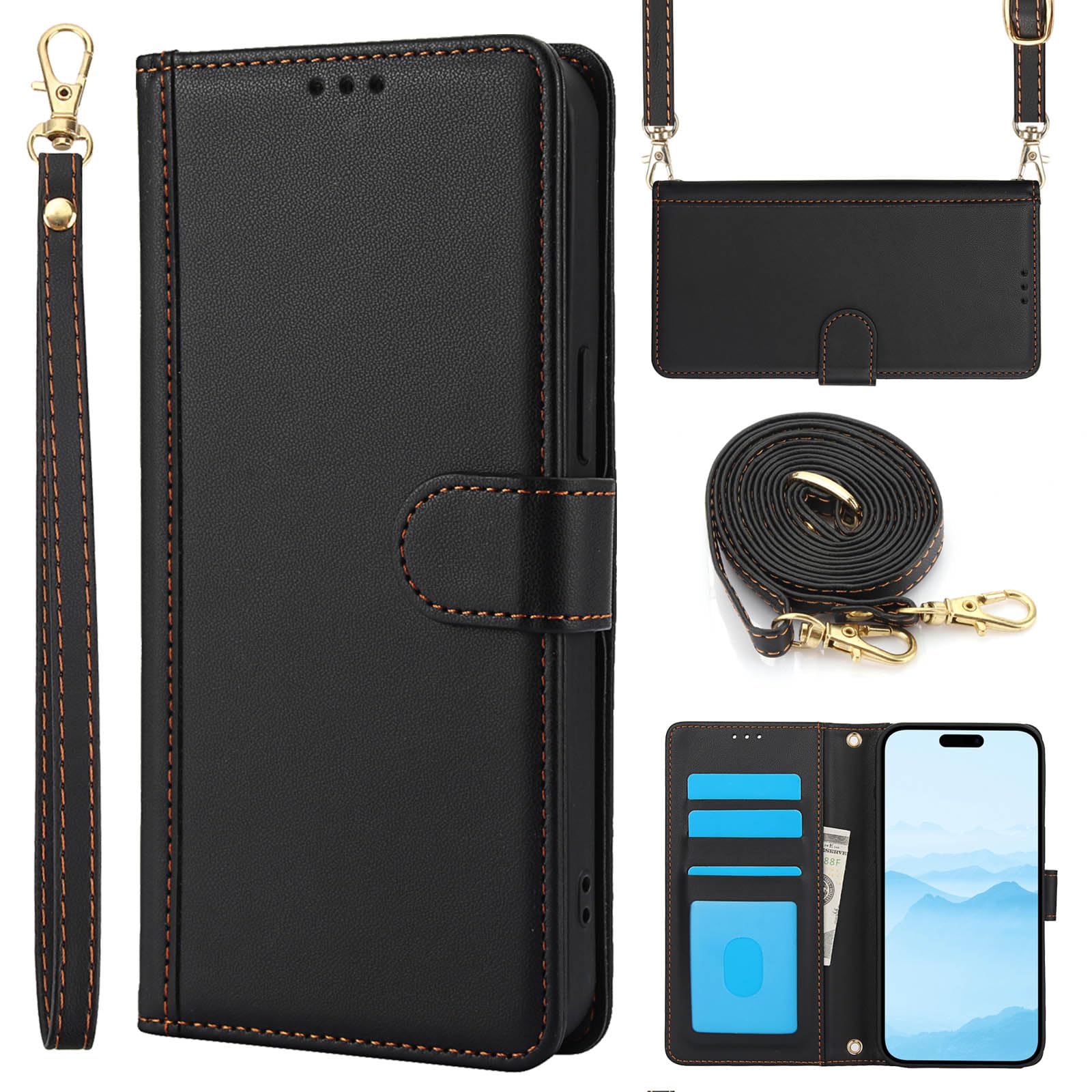Dahimomo For Samsung Galaxy A25 5g ケース 手帳型 日本版 ギャラクシーa25 5g ケース ショルダー カード収納 肩掛け 財布型 SC-53F/SCG33 スマホケース スタンド機能 高级PUレザー GalaxyA25 携帯カバー 人気 女性 無地 携帯ケースギャラクシーa25 SC53F シンプル 耐衝撃 全面保護 おしゃれ - ブラック