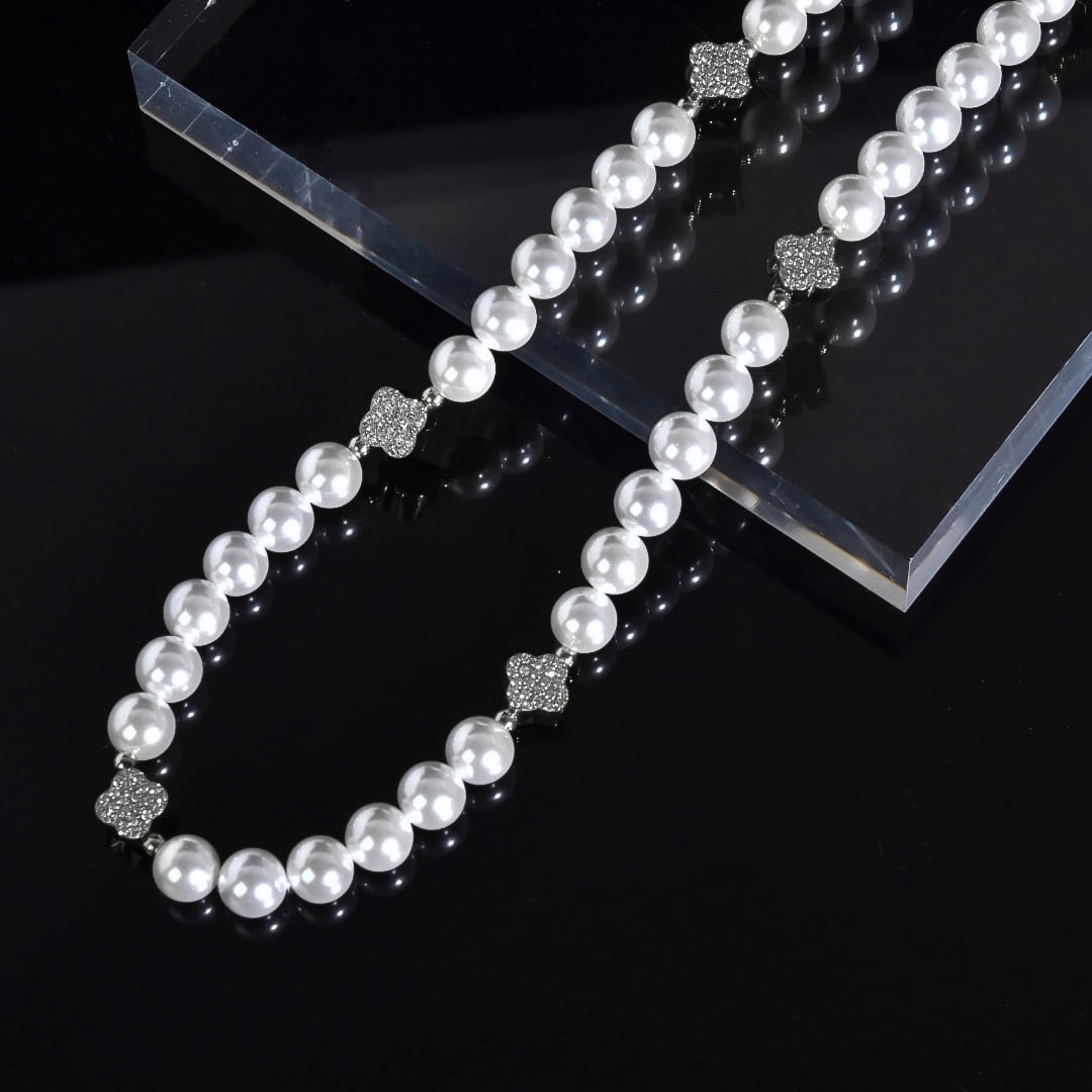 316L Shell pearl × Clover necklace 【シルバー】 | ✯Lucliss Jewelry✯