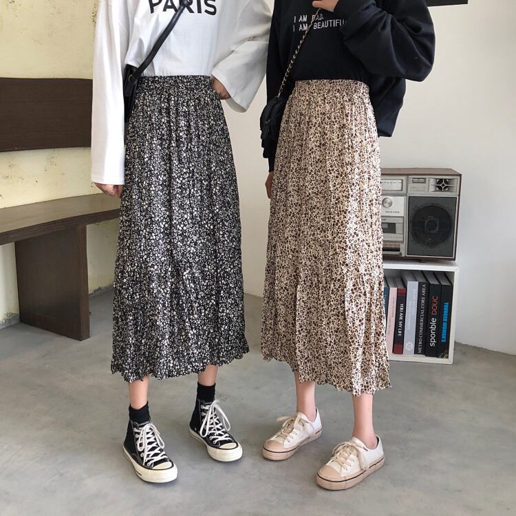 Aラインスカート スプリングオータムハイウェストウェストブラックフローラル 春物 秋物 花柄 1号婦人82844256352