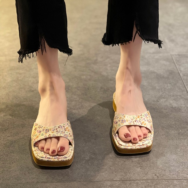 ミュールサマーフローラルレッドスタイルサンダル 靴 シューズ 夏物 花柄 部族の婦人靴86691070368