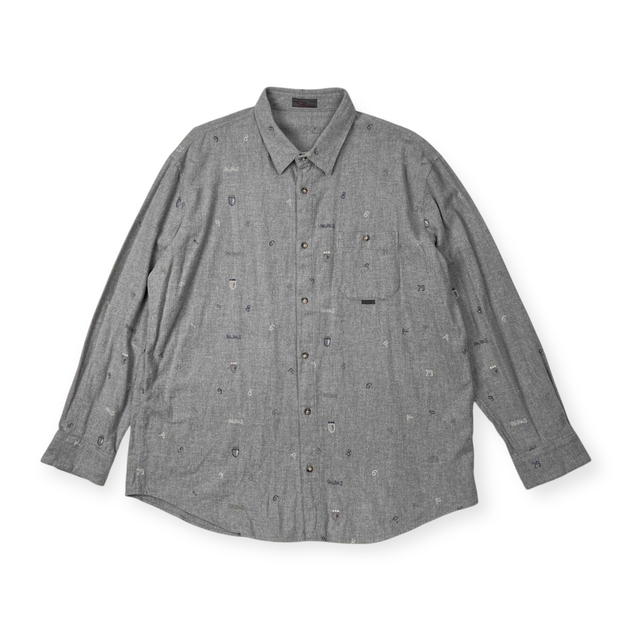PAPAS パパス 数字総柄 コットン 長袖 ネルシャツ サイズ 52/LL /グレー/日本製