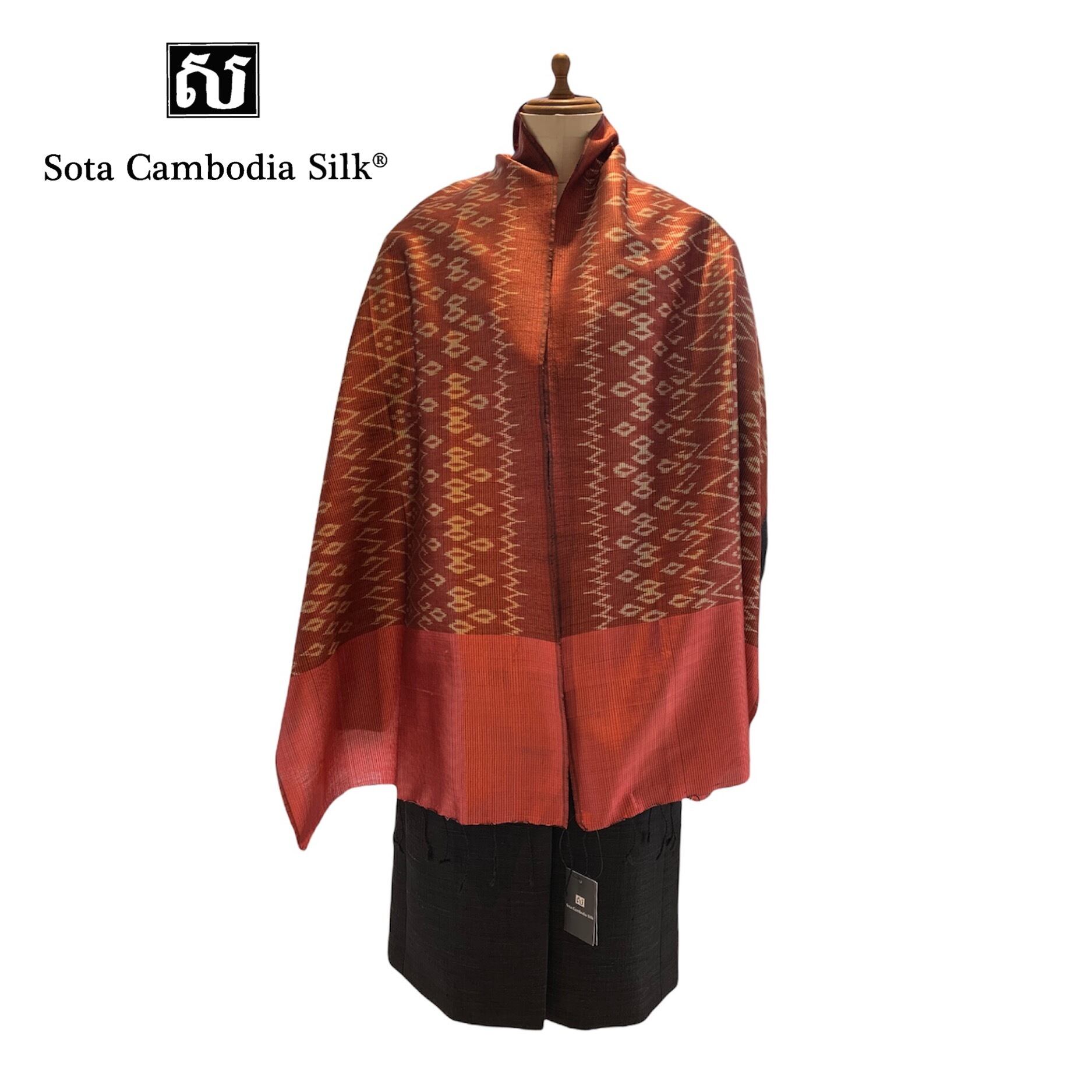 【完売】ストール シルクストール 【大人気】軽いストール 絣ストール バーガンディ カンボジアシルク ソウタカンボジアシルク