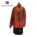 【完売】ストール シルクストール 【大人気】軽いストール 絣ストール バーガンディ カンボジアシルク ソウタカンボジアシルク