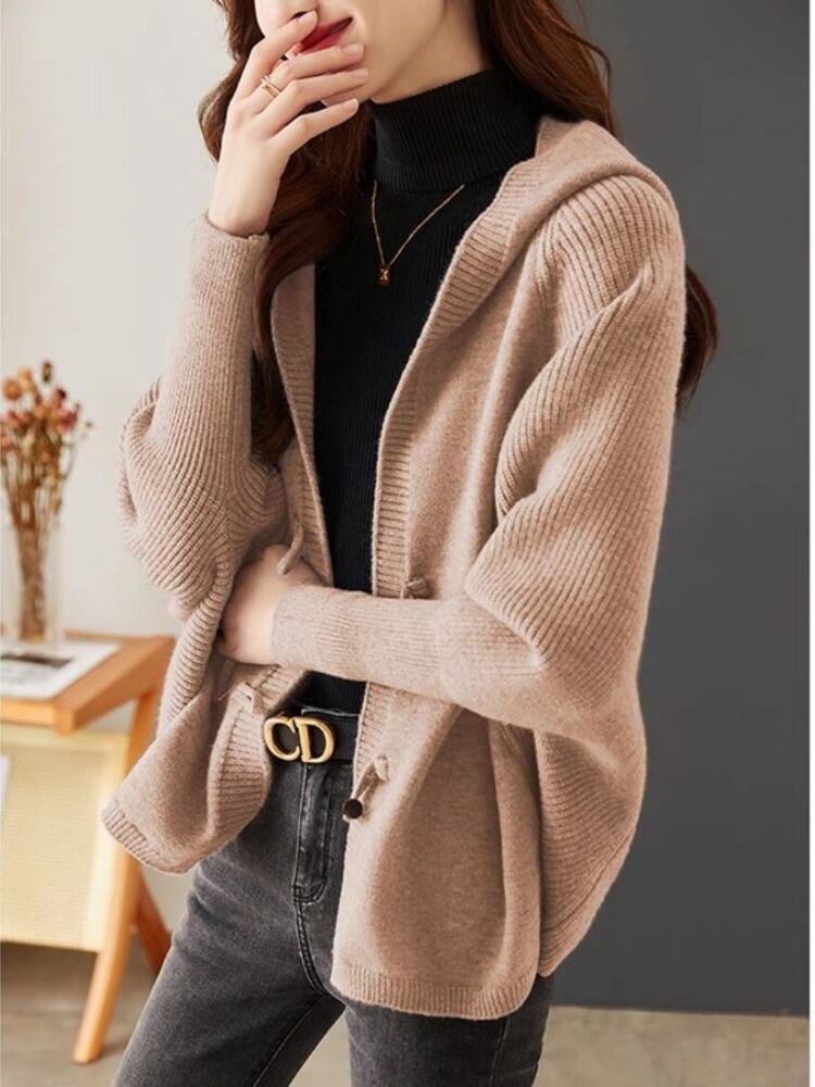 2025新作 フード付き ニット カーディガン トップス ボタン 春 秋 冬