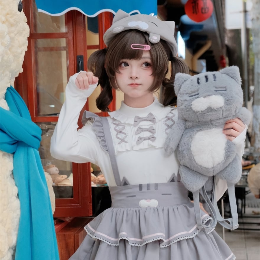 ゆめかわいい 猫探偵 ブラウス シャツ レースアップ 甘ロリイベント衣装