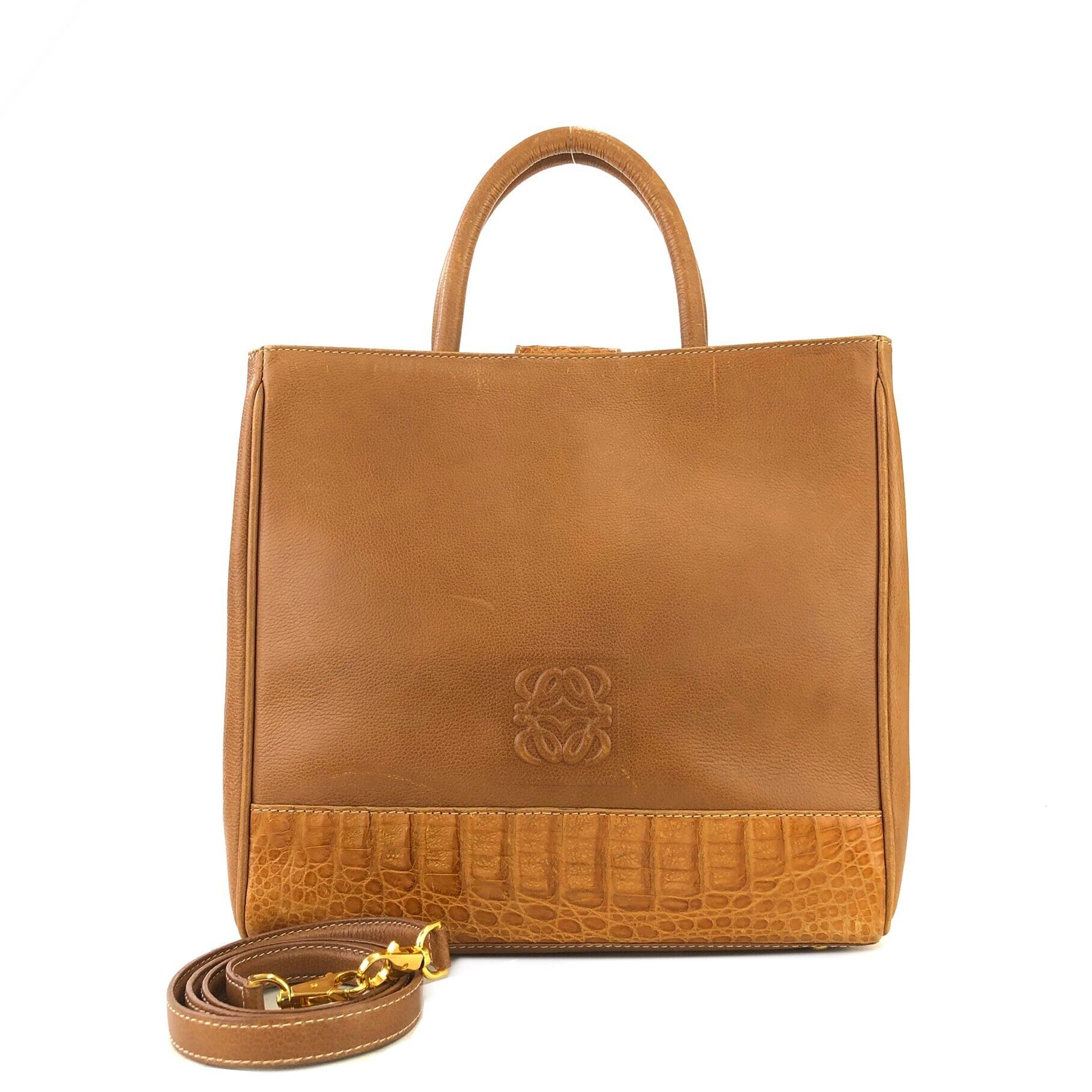 【LOEWE】ボストンバッグ　アナグラム型押し　オレンジ　レザー　ゴールド金具. LOEWE - ロエベ LOEWE ボストンバッグ アナグラム レザー 03-24051206