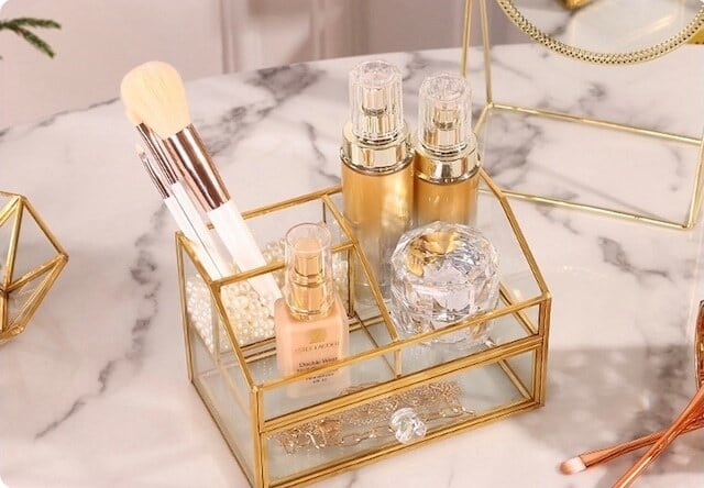 引き出し付き2段ゴールドフレーム香水収納ケース / アクセサリー収納