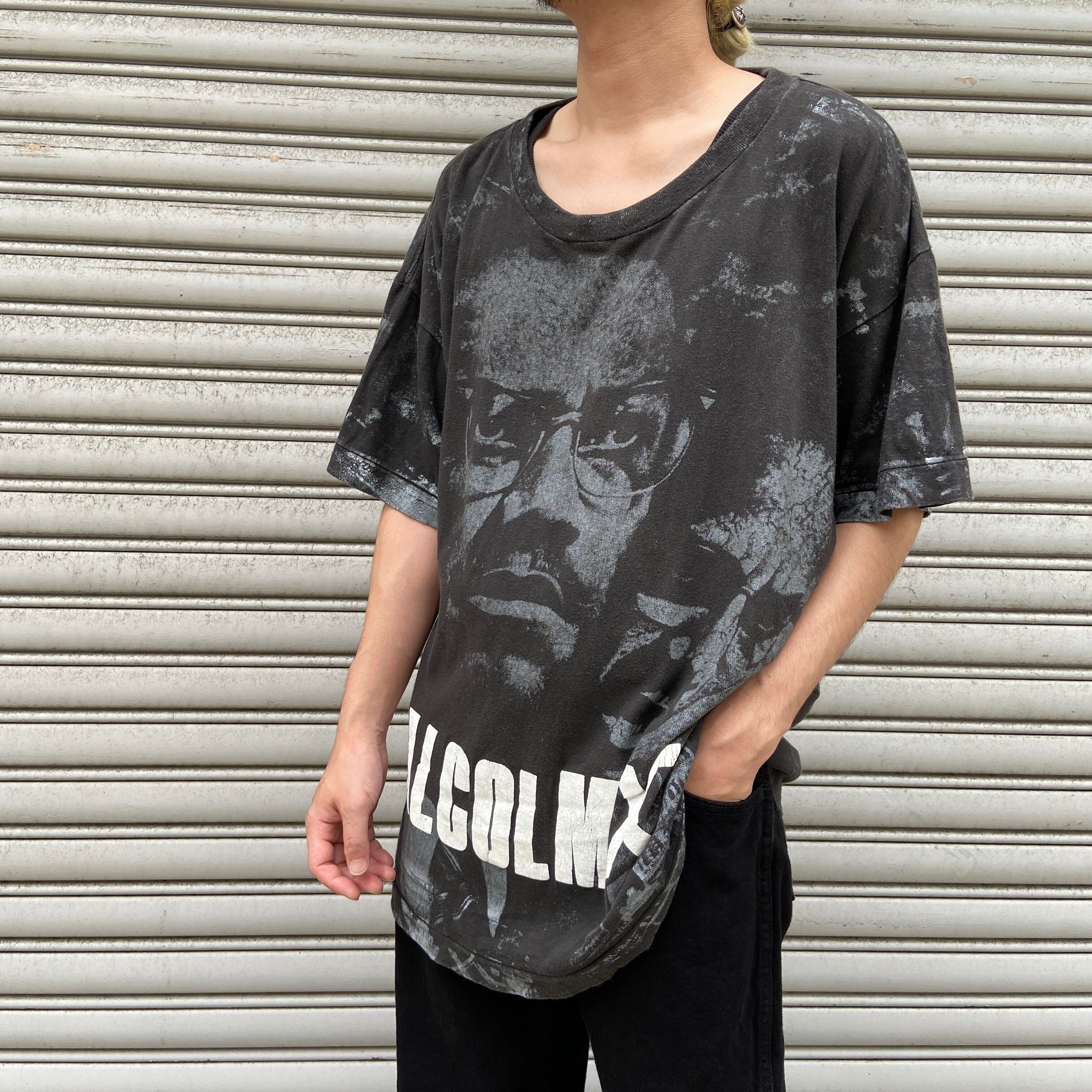 90s USA製　マルコムX フォト　アート　Tシャツ シングルステッチ　L 90s MalcomXマルコムエックス 総柄Tシャツ L ブラックヒストリー