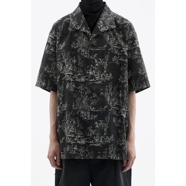 [ Professor.E ](プロフェッサーイー) 24SS-PE-SSH-04 SEASONAL PRINT SHORT SLEEVE SHIRT (black)