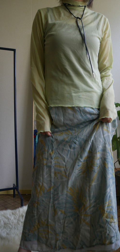 90s-00s VINTAGE Sheer Leaf Maxi Skirt