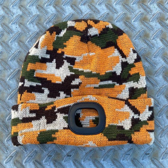 Camouflage Knit Beanie - ORANGE / GREEN
