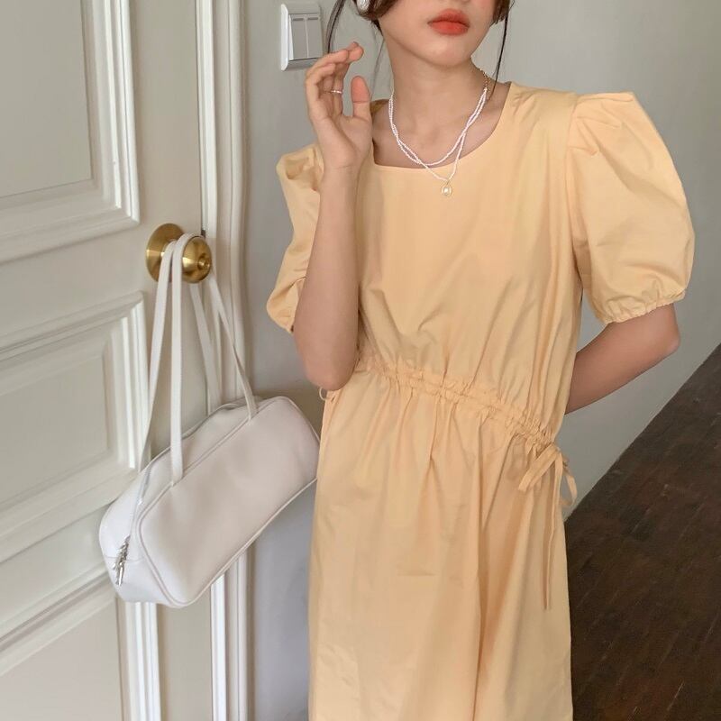 サイドギャザーロングスカート スリーブ半袖ドレス スプリングサマーレディース ショート ハーフスリーブ 春物 夏物 ビッグFスモールZ韓国27619539137